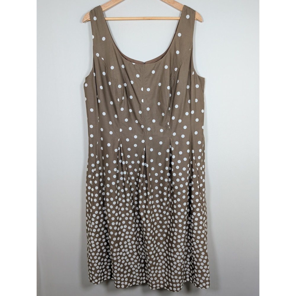 Nine West Polka Dot Dress Women 18W Brown White Fit Flare Sleeveless Summer Chic
